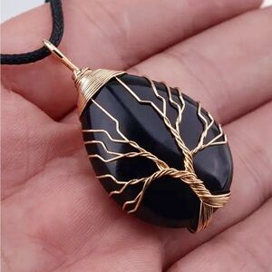 1 Elegant Handcrafted Copper Wire Tree of Life Pendant Necklace Natural Stone